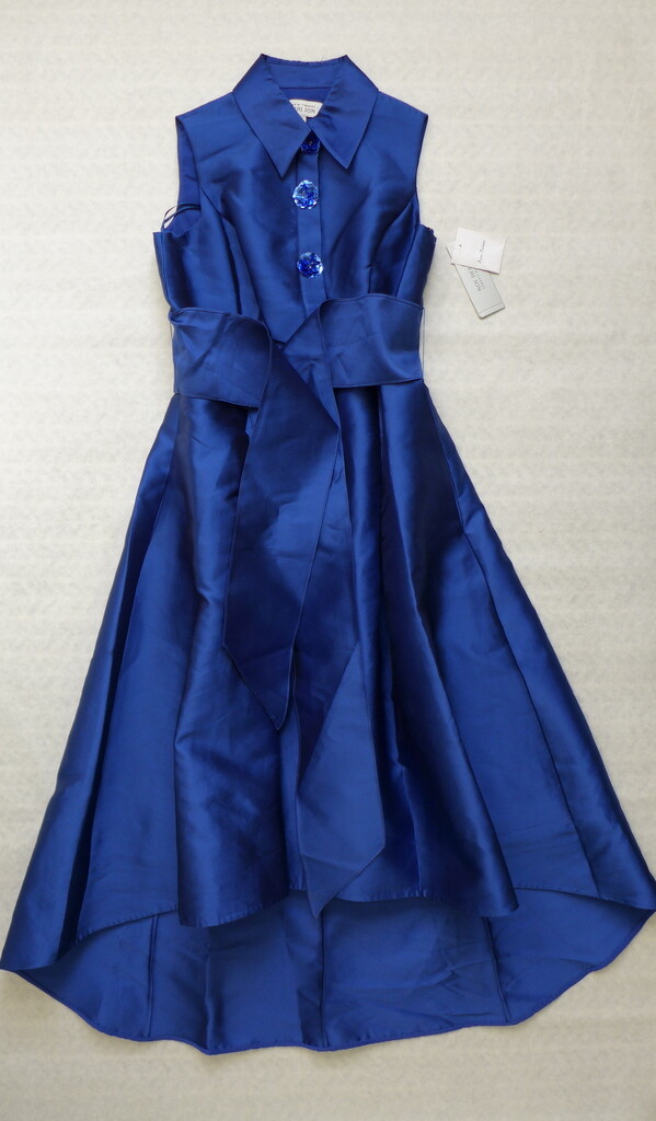 NWT TERI JON by Rickie Freeman Sequin Mikado High-Low Shirtdress in Royal 2/4