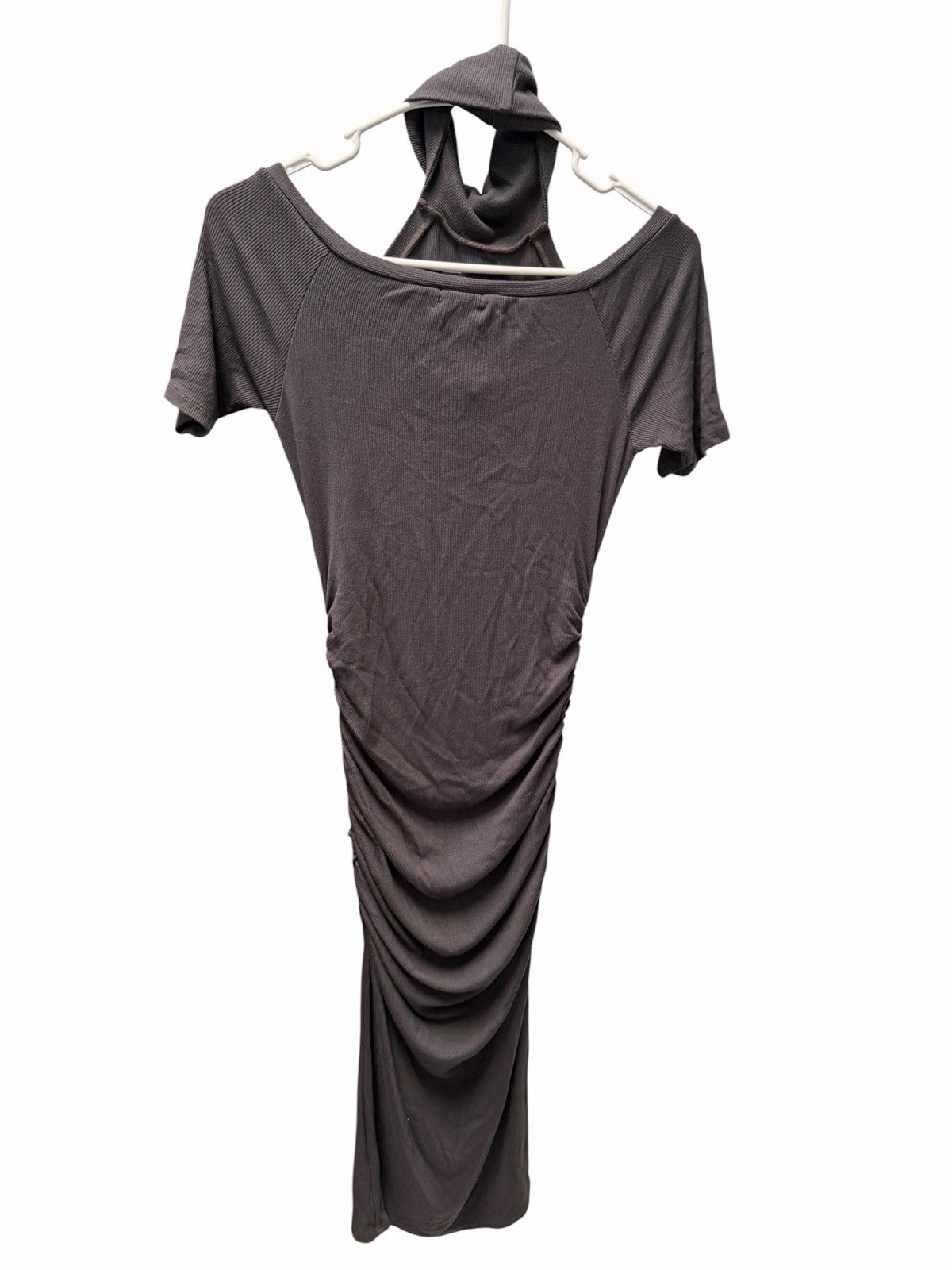 LAmade Gray Ribbed Cold Shoulder Maxi Dress NWT Small Ruched Bodycon