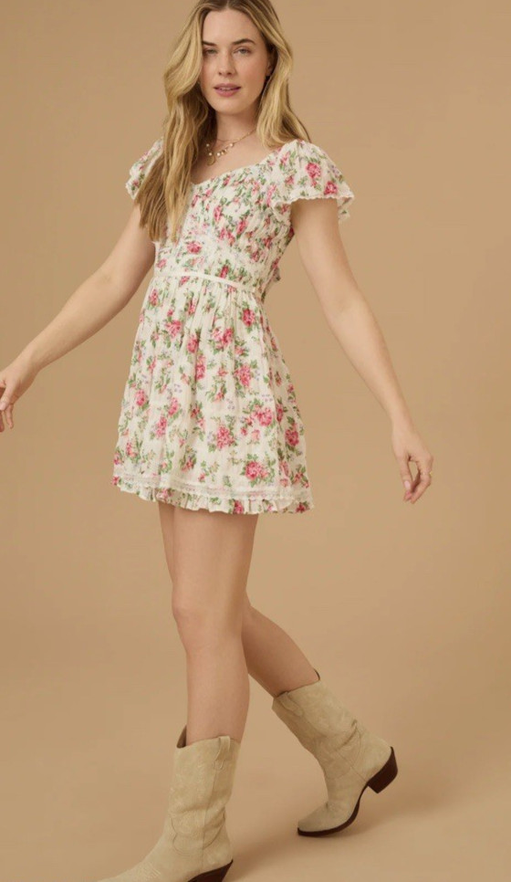 NWT ALTAR’D STATE BELLA FLORAL MINI DRESS XS IVORY PINK XSMALL
