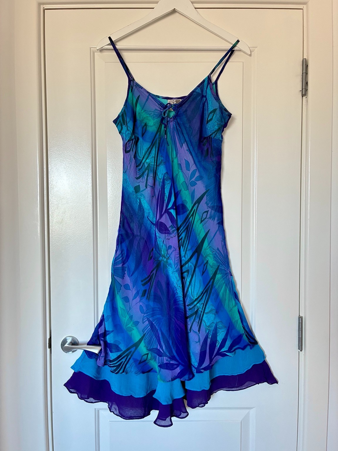 Vtg Phool Abstract Print Floaty Ruffled Hem Slip Dress Fairycore Y2K Whimsical