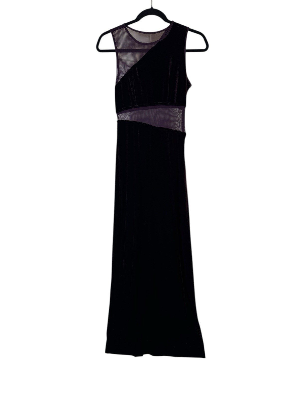 Blondie & Me Vintage Velvet Dress Purple Mesh Cutouts Back Slit Maxi Size M 9-10