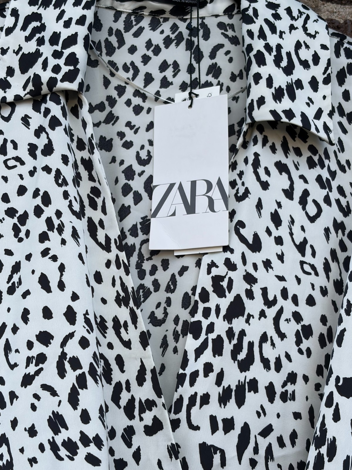 Zara Collared Long Sleeve Mini Wrap Dress Women Small Black-Ivory Animal Print