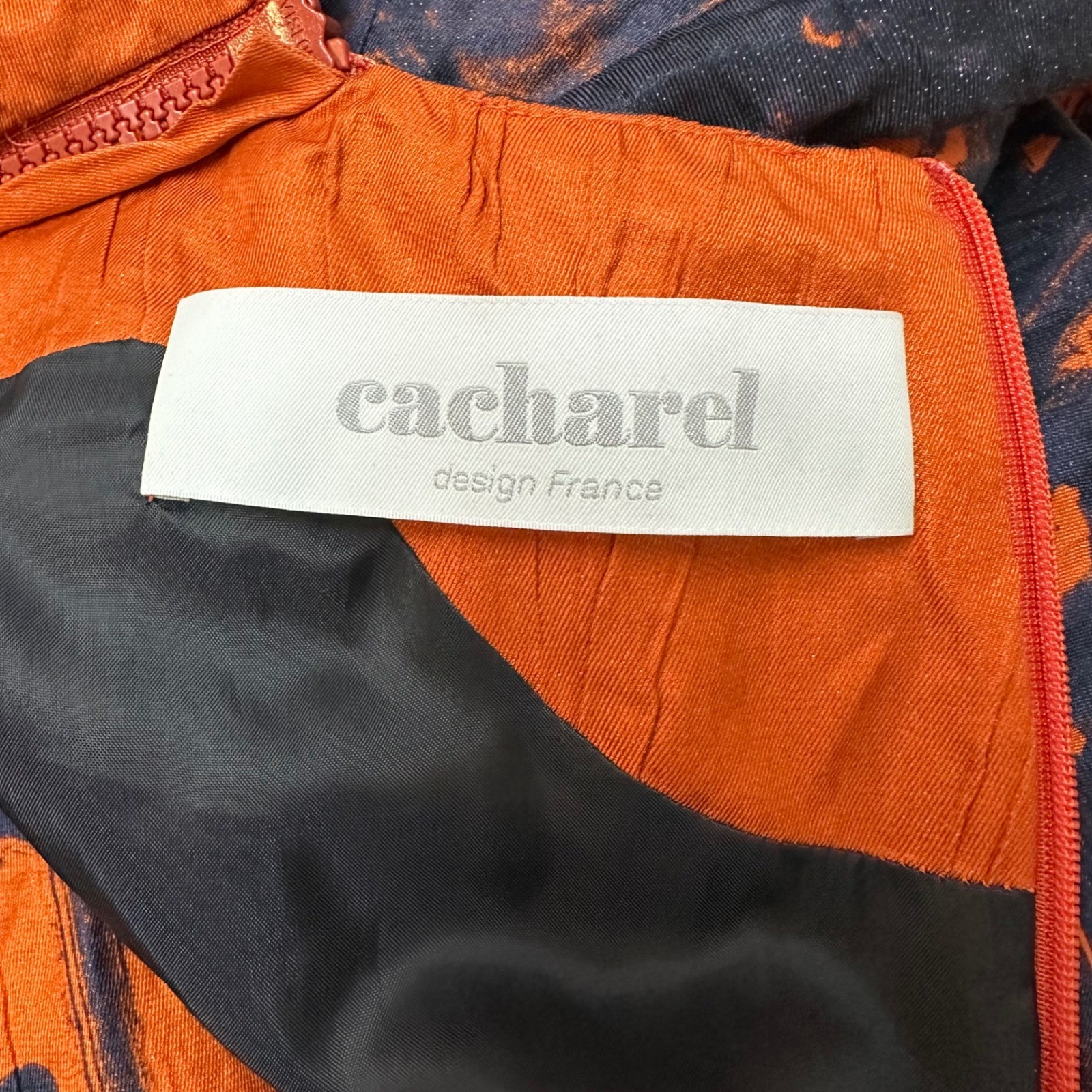Cacharel Navy Orange Abstract Metallic Tulip Skirt Dress Aeffe Spa USA 4
