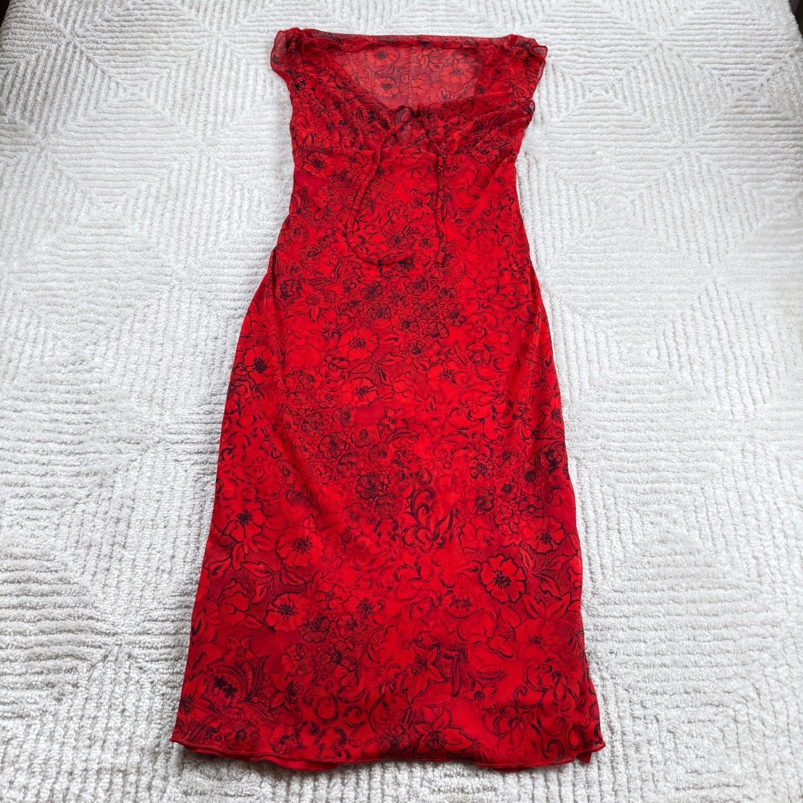 Rampage Midi Dress Women’s M Red Floral Y2K Grunge Vampy Whimsigoth Grunge Dark