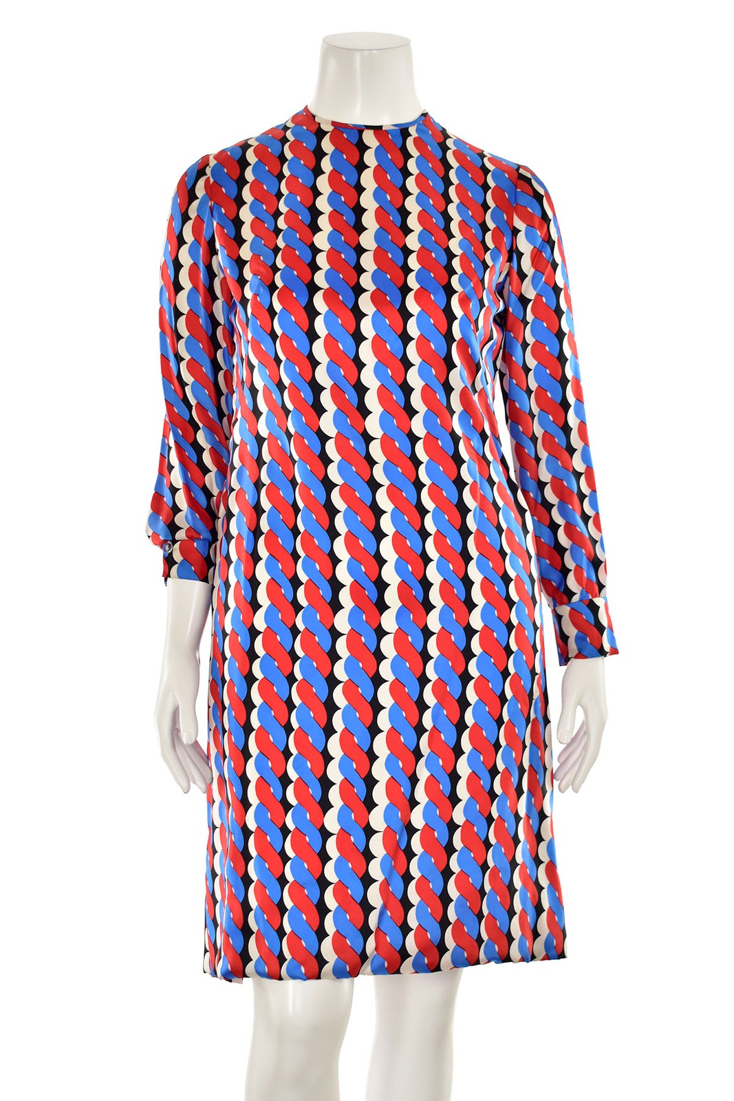 Vintage Adele Simpson 70’s 100% Silk Graphic Print Sheath Dress w/ Scarf sz 8/10