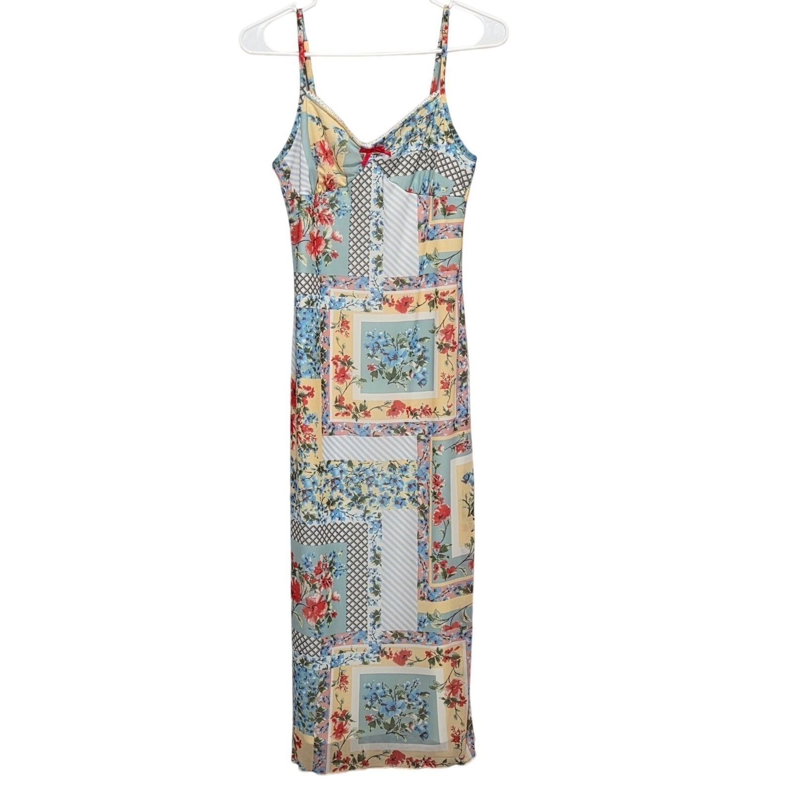 Thirty Thirty Y2K Coquette Patchwork Mesh Midi Slip Dress Floral Feminine Size M