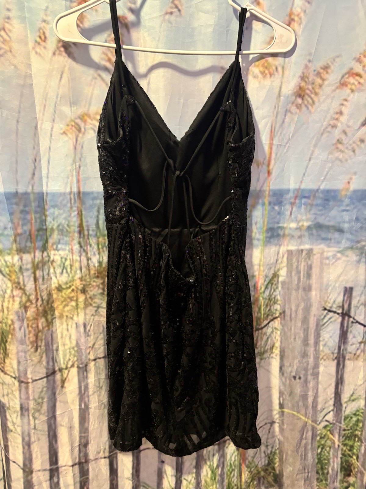 Windsor Black Sequin Lace V-Neck Strappy Bodycon Mini Dress Size S