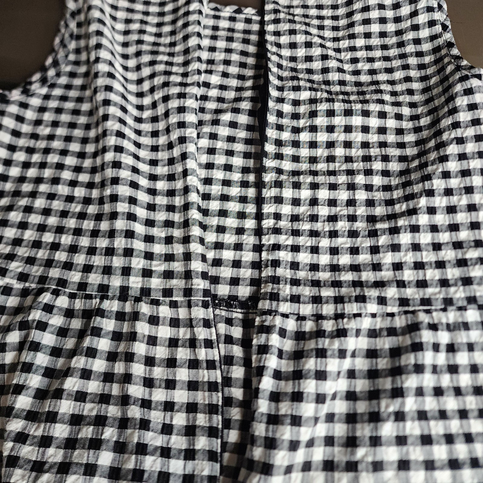 Women’s Black & White Checkered Knee Length Ruffeled Hem Dress Size L Preppy