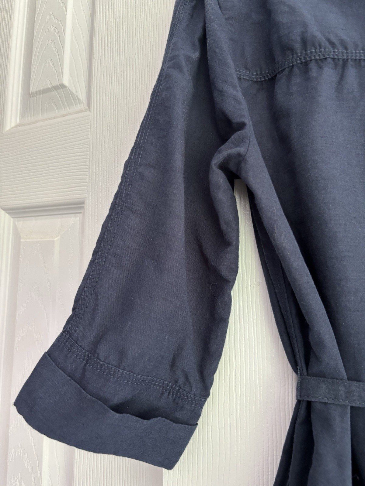 Vince Band Collar Pullover Dress Coastal Navy Linen sz XS/S Quiet Luxury Women’s