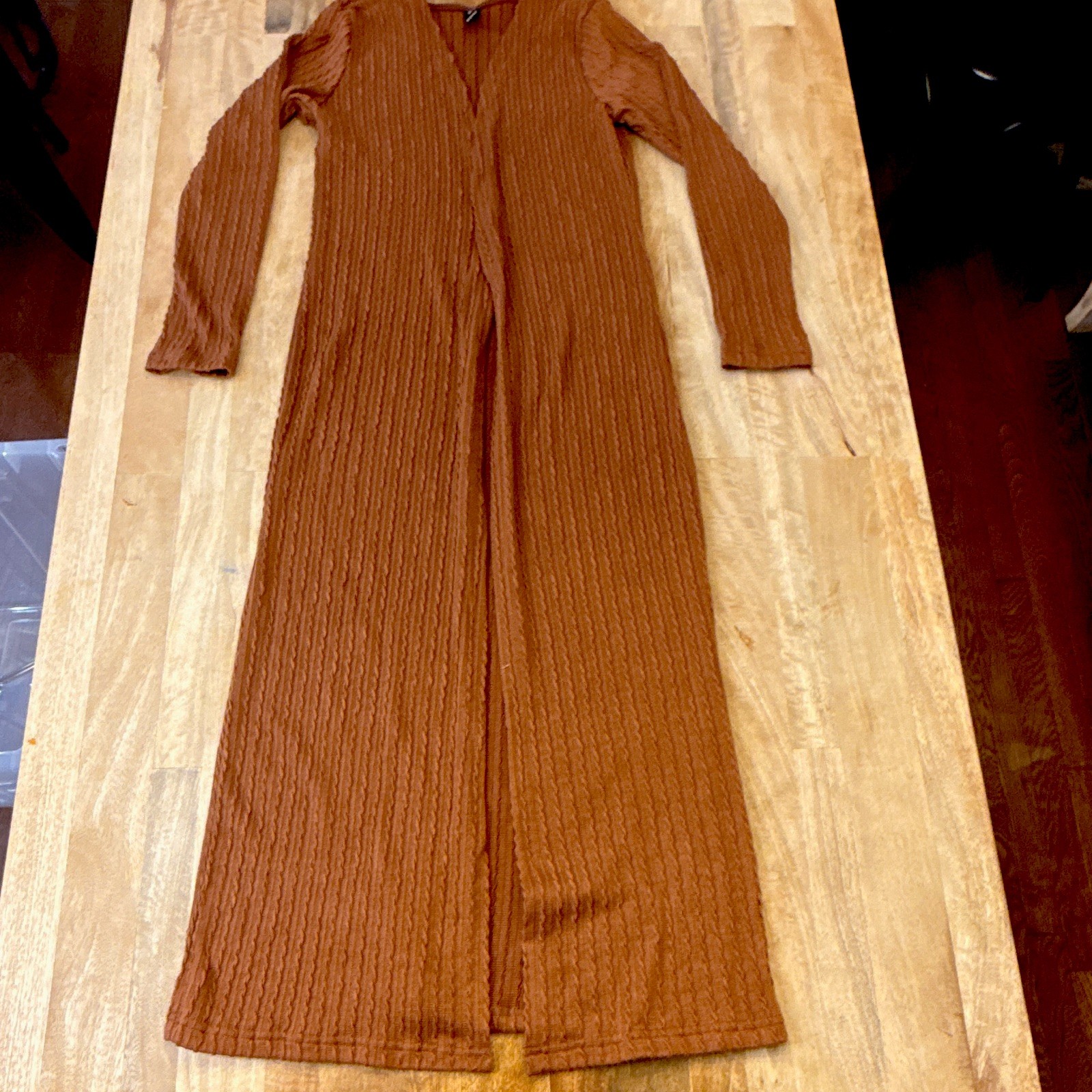 Women Windsor Brown Ribbed Knit XS Long Cardigan