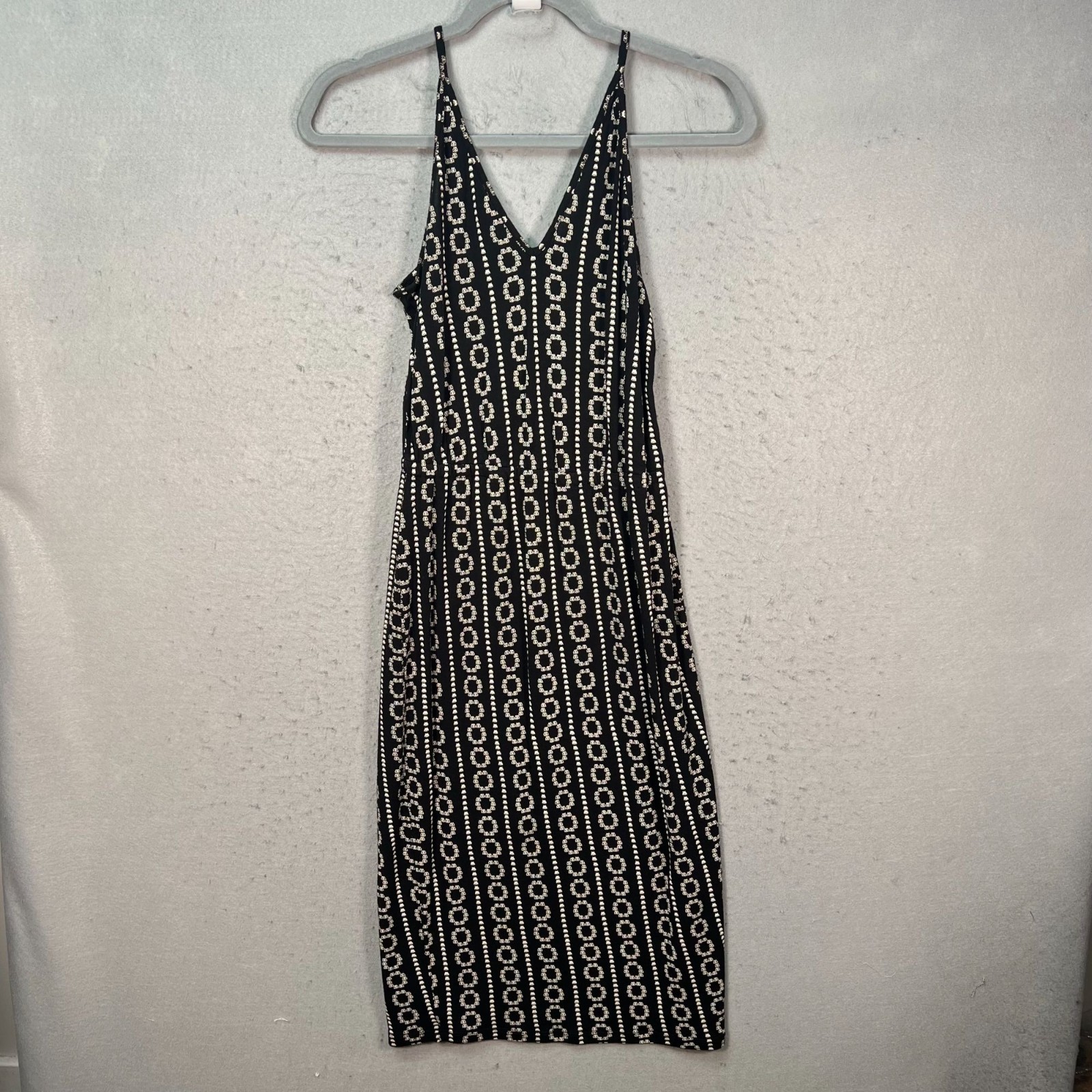 & Other Stories Womens 6 Black Sleeveless Midi Dress V-Neck & Geometric Print