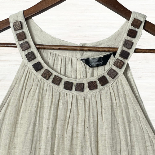 Millie Gabrielle Dress 1X Ivory Halter A-Line Midi Flowy Cotton Rayon Boho