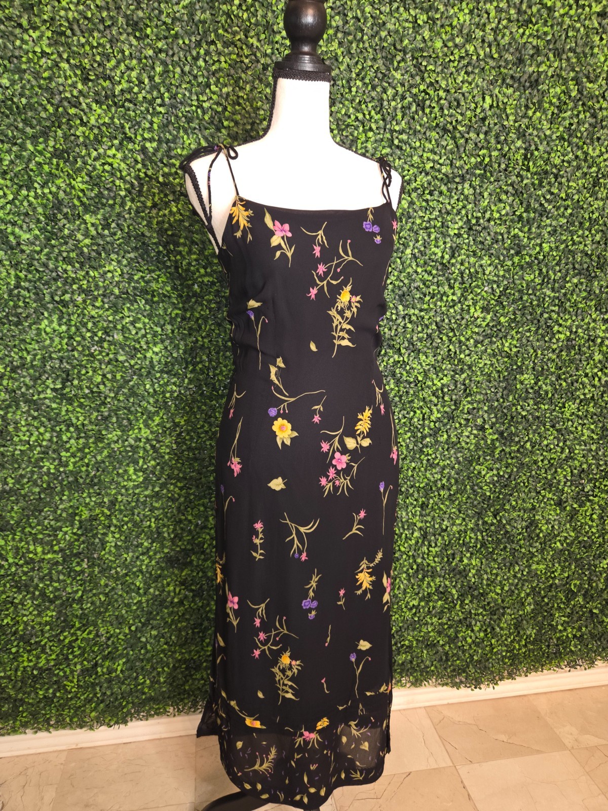 Vintage Harolds Black Spring Summer Floral Maxi dress size 4