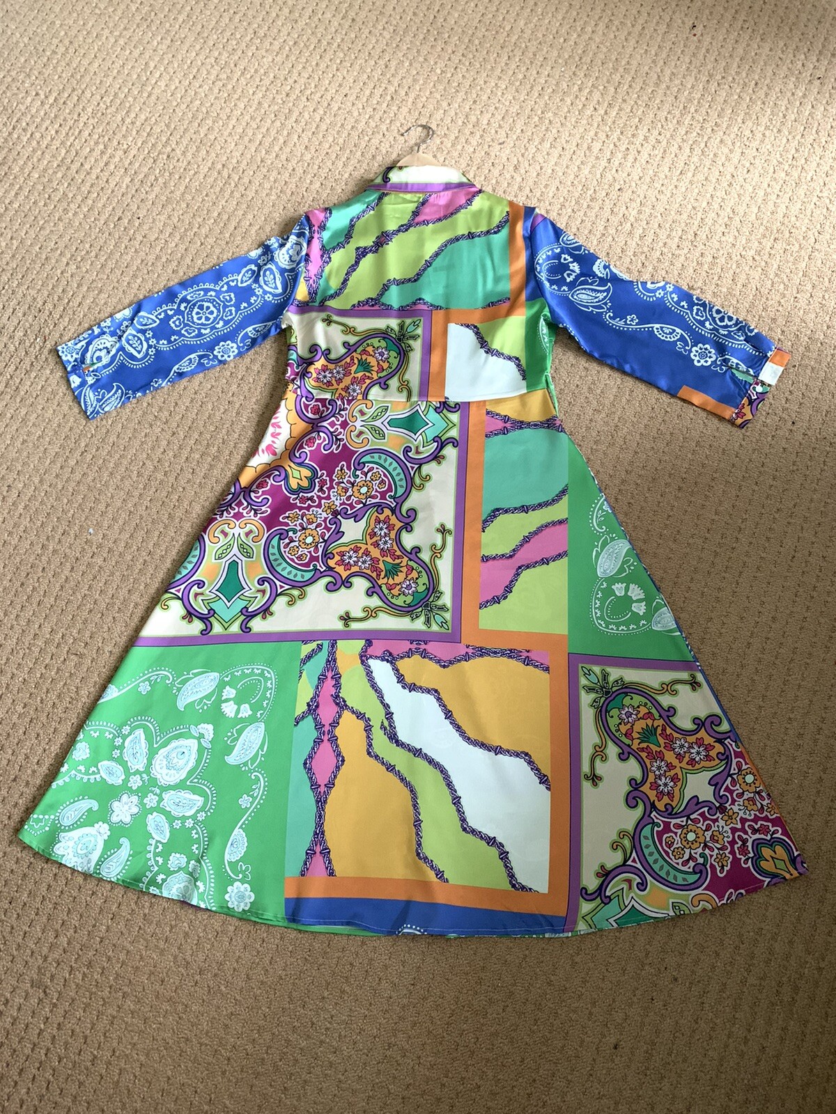 multicolour printed satin dress L