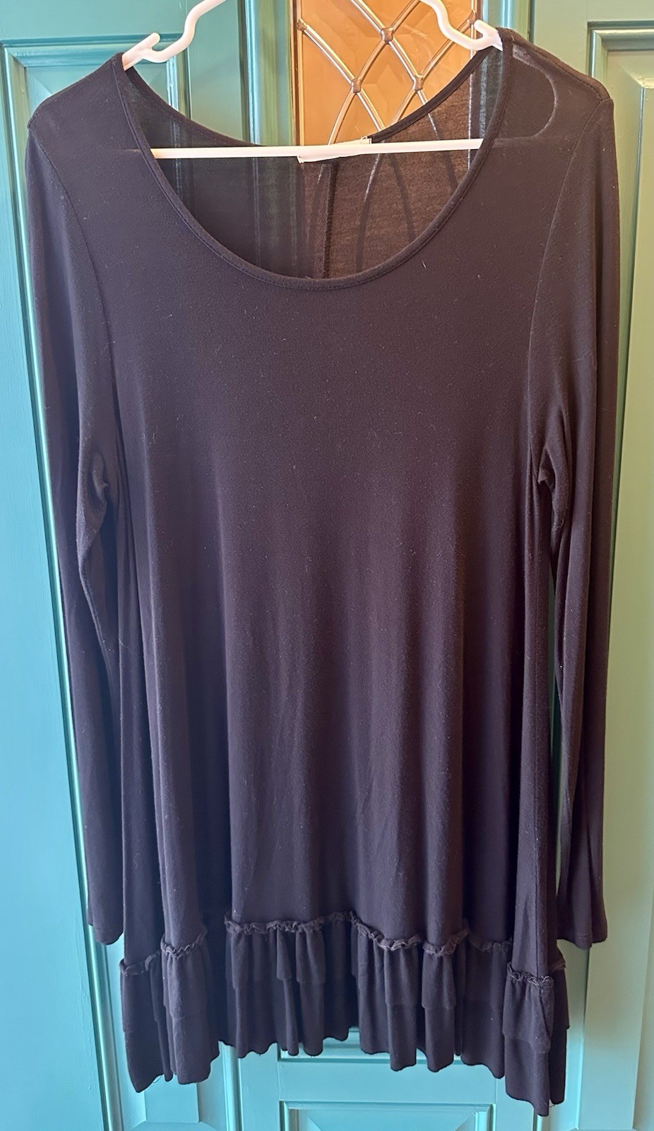 Easel Black Flowy Ruffle Hem Tunic Mini Dress Long Sleeve Boho