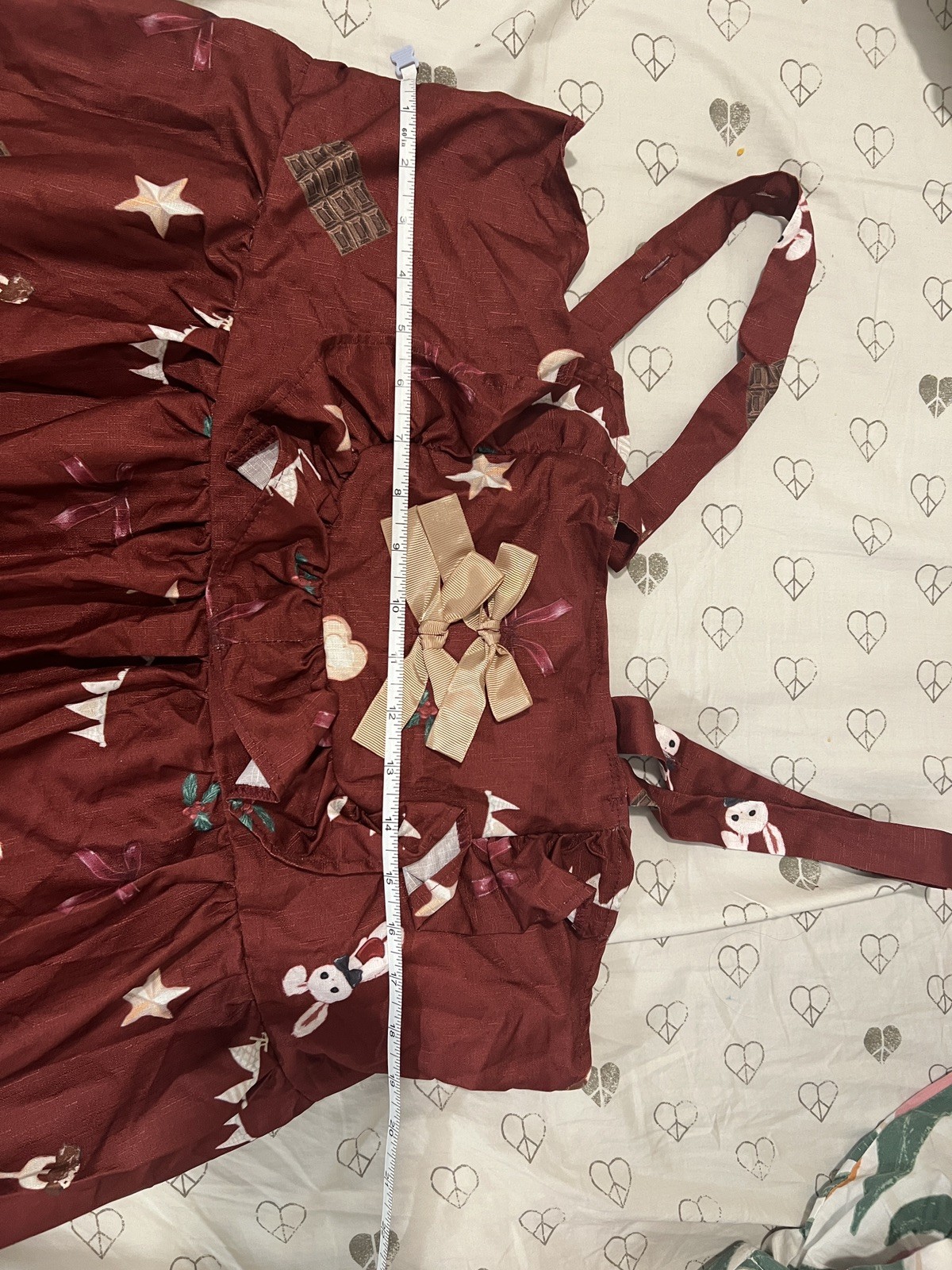 Red Teddy Bear Graphic Pinafore Knee Dress Square Neck Sleeveless XL/XXL
