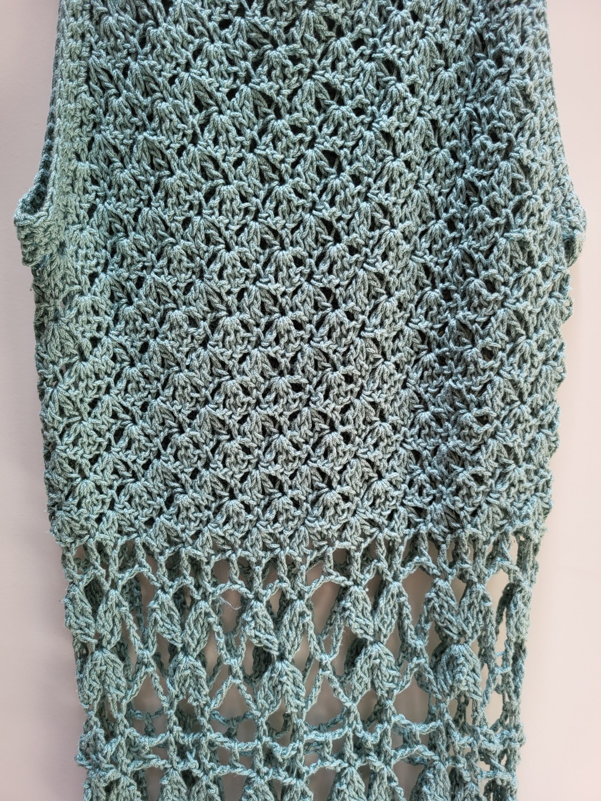 Handmade Crochet Shell Stitch Long Dress Coverup Womens Green Knit