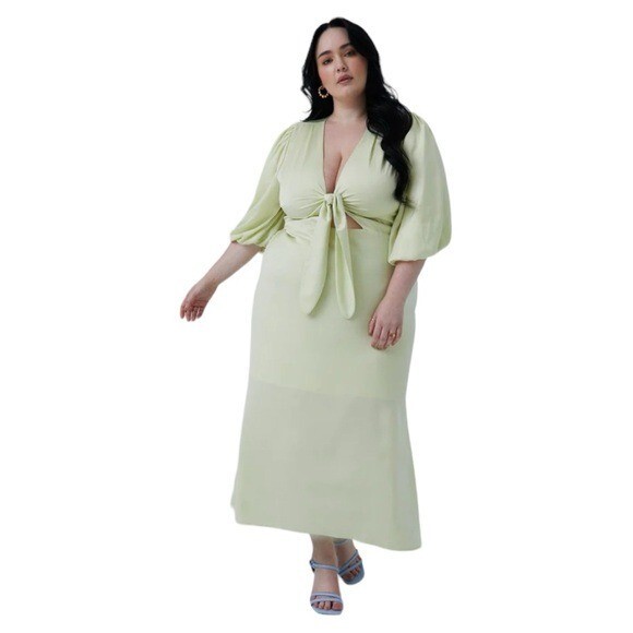 GIA/irl Allie Maxi Dress in Citron Size 20 Blouson Sleeves Tie Front Waist Cutou