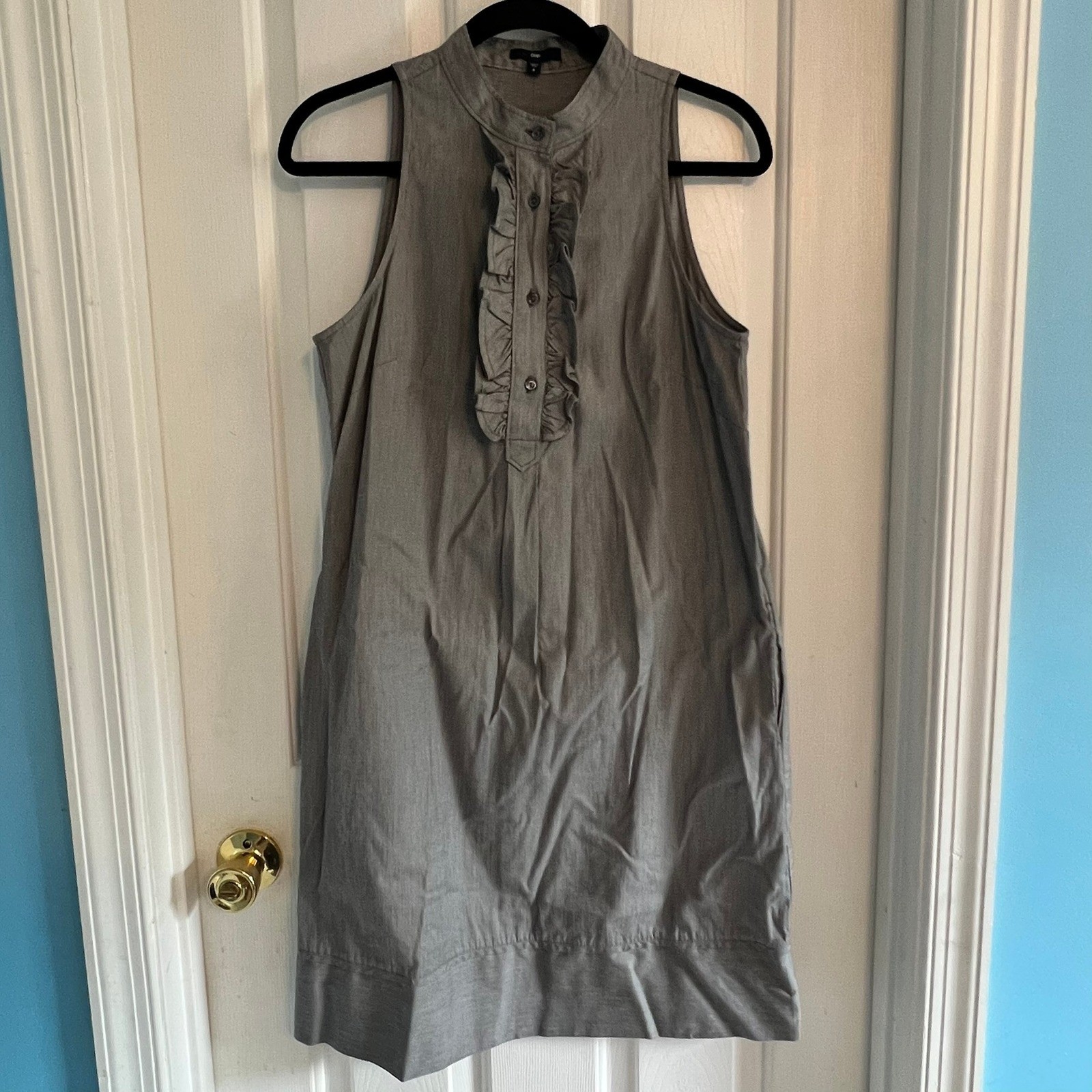 Gap Womens Grey White Striped Tuxedo Front Sleeveless Shift Dress Size 6 Cotton