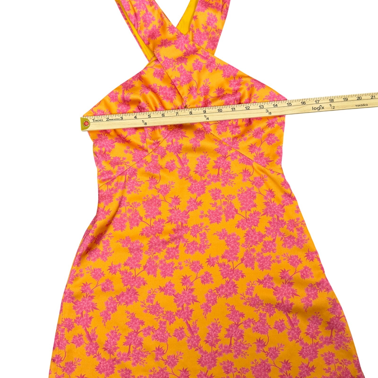 Slate & Willow Yellow Pink Floral Halter Mini Dress Small Tropical Side Slit
