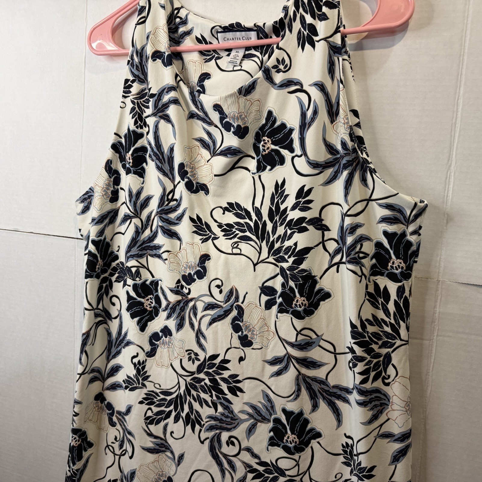 CHARTER CLUB SIZE Xl STRETCH KNEE LENGTH SHEATH DRESS Black Floral On Cream