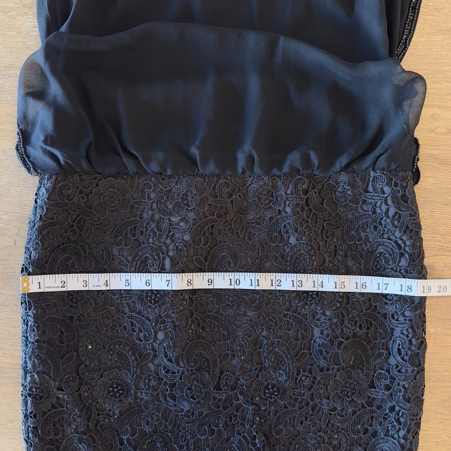 AIDAN MATTOX 100% SILK Chiffon Floral Lace Blouson Cocktail Mini Dress-Black-6