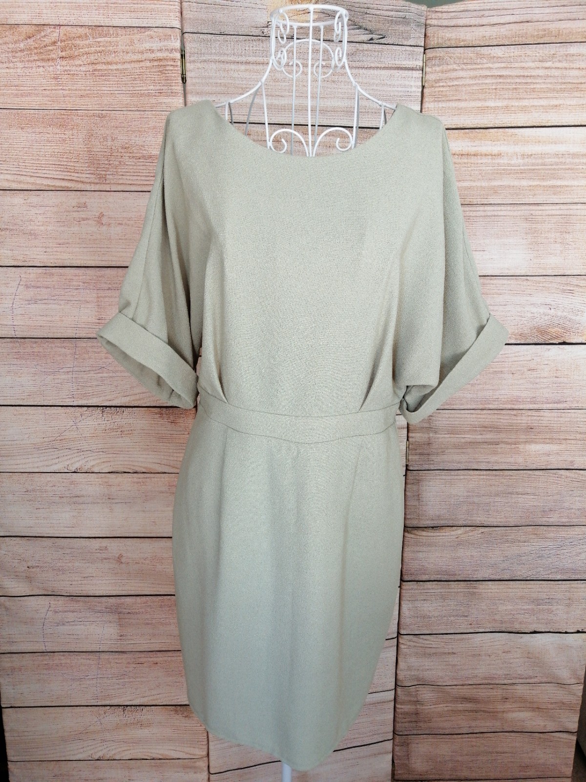 Womens Mini Dress Short Sleeve Smart Tailored Turn Up Sleeve Size 12 Pale Green
