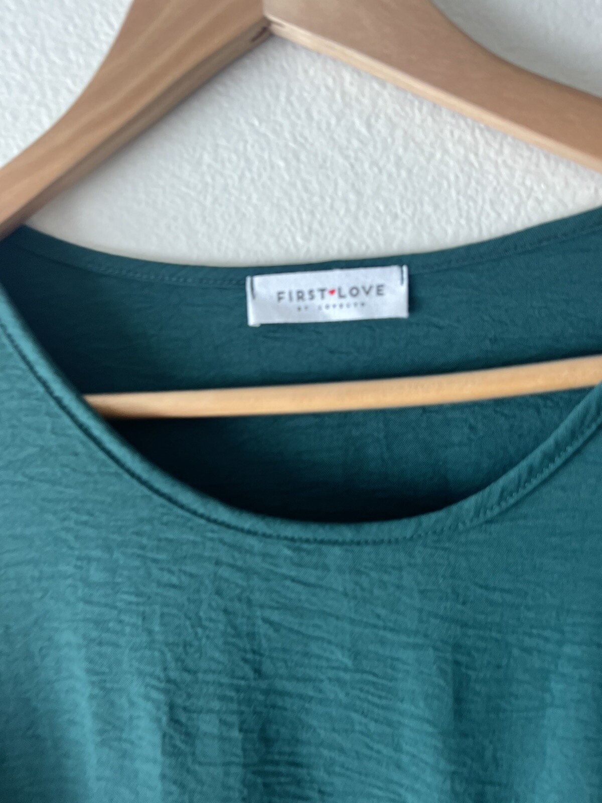First Love by Lovelyn L Womens Emerald Green Crew Neck Midi Crinkle Shirt Dress