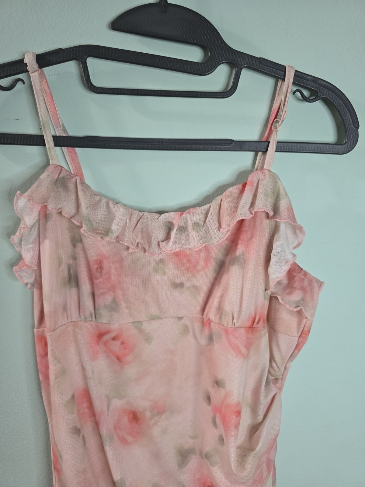 SHEIN Women’s Pink Floral Ruffle Bottom front Slip Midi Dress Size Large NWOT