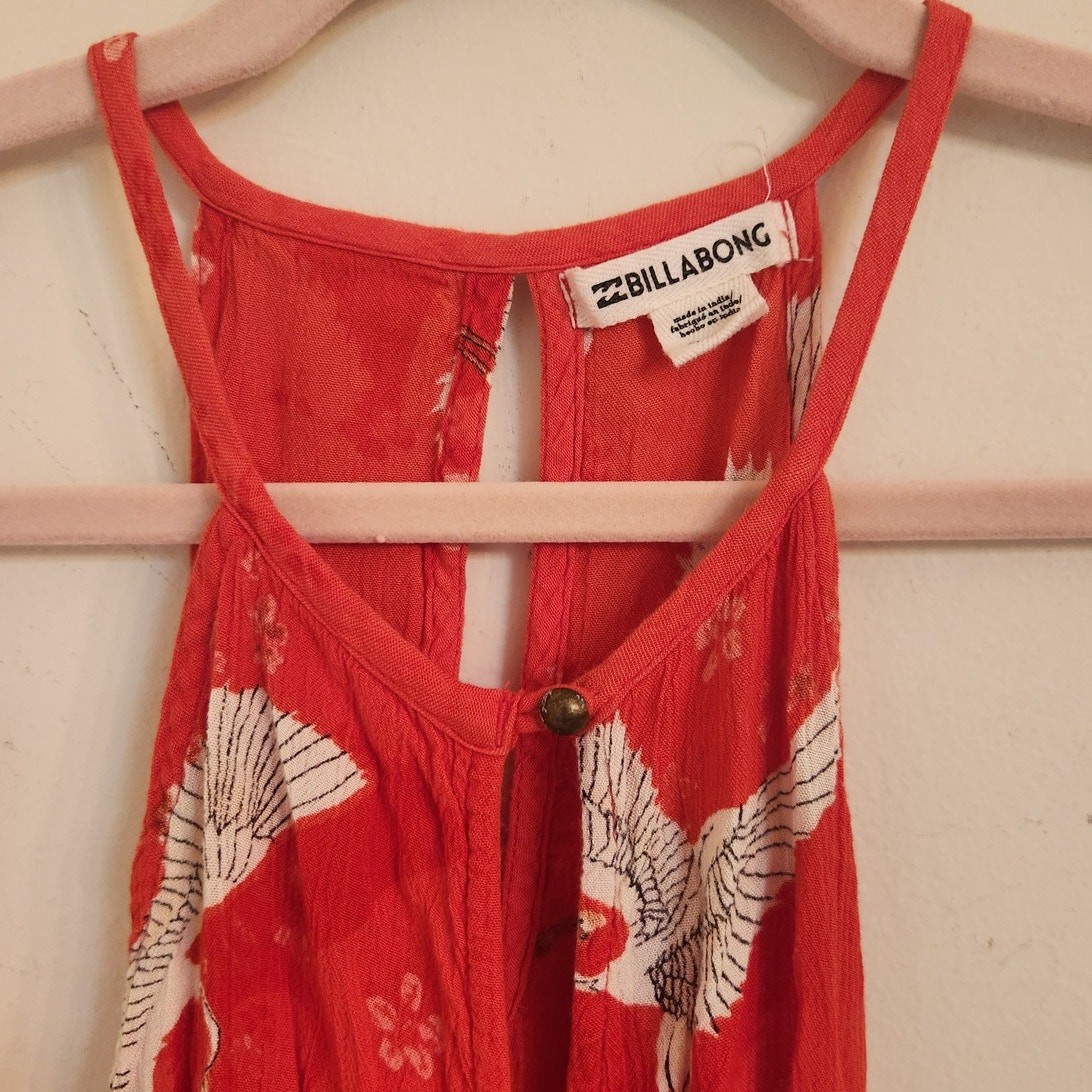 Billabong Red Bird Print Wrap Dress Surfer Girl Beachy Red XS