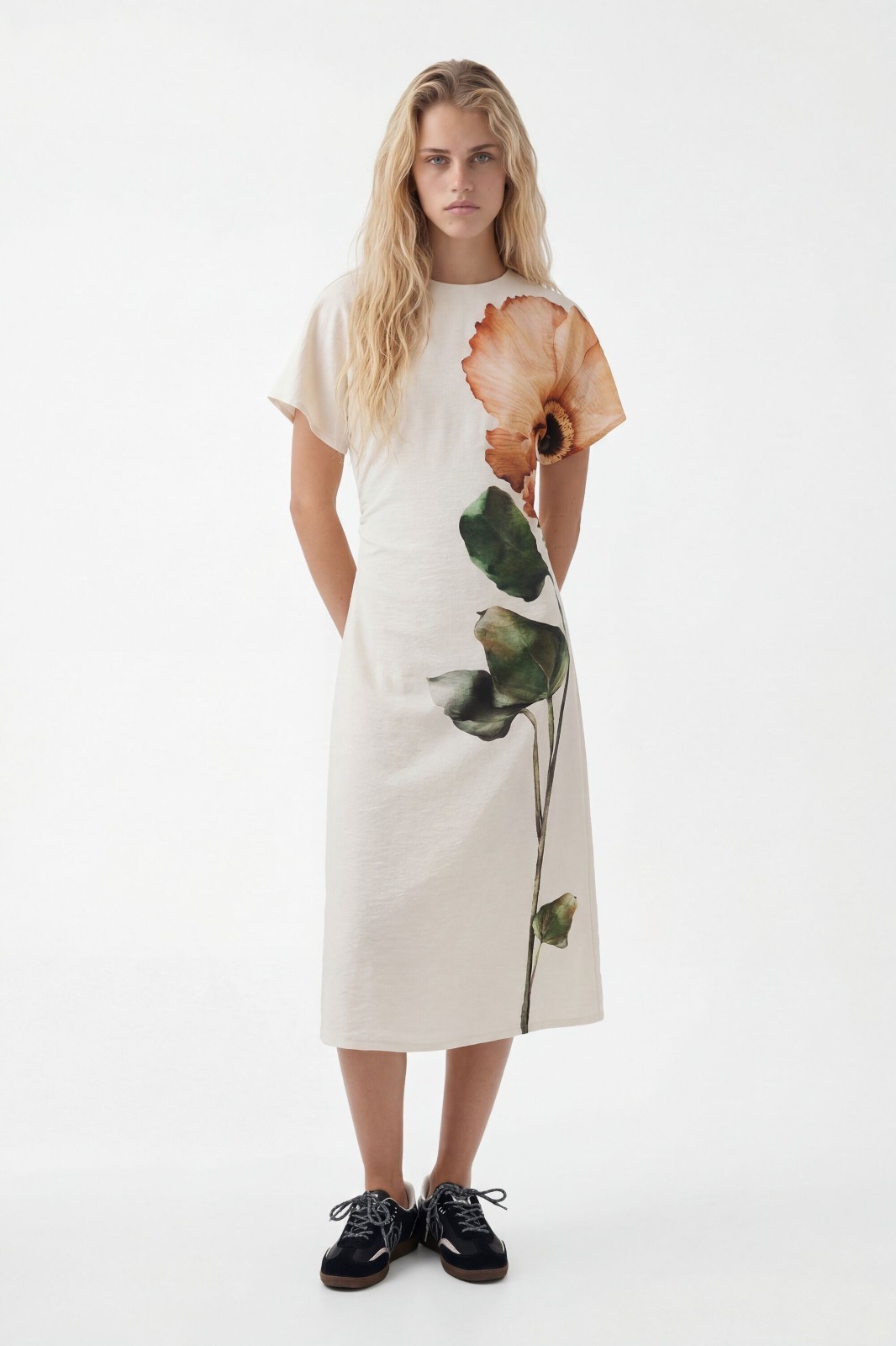 Desigual cream flower dress women’s size Large NWT