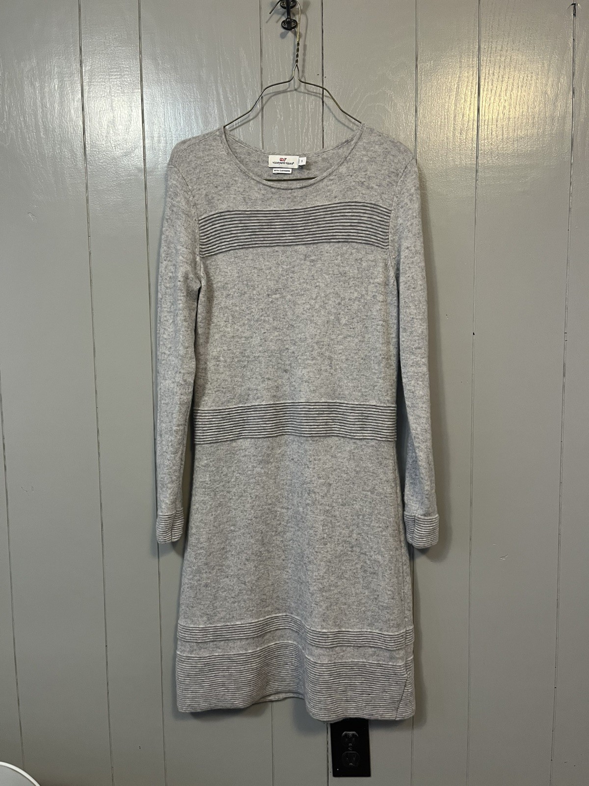 Vineyard Vines Ottoman Cashmere Wool Blend Gray Sweater Dress Size S Ribbed