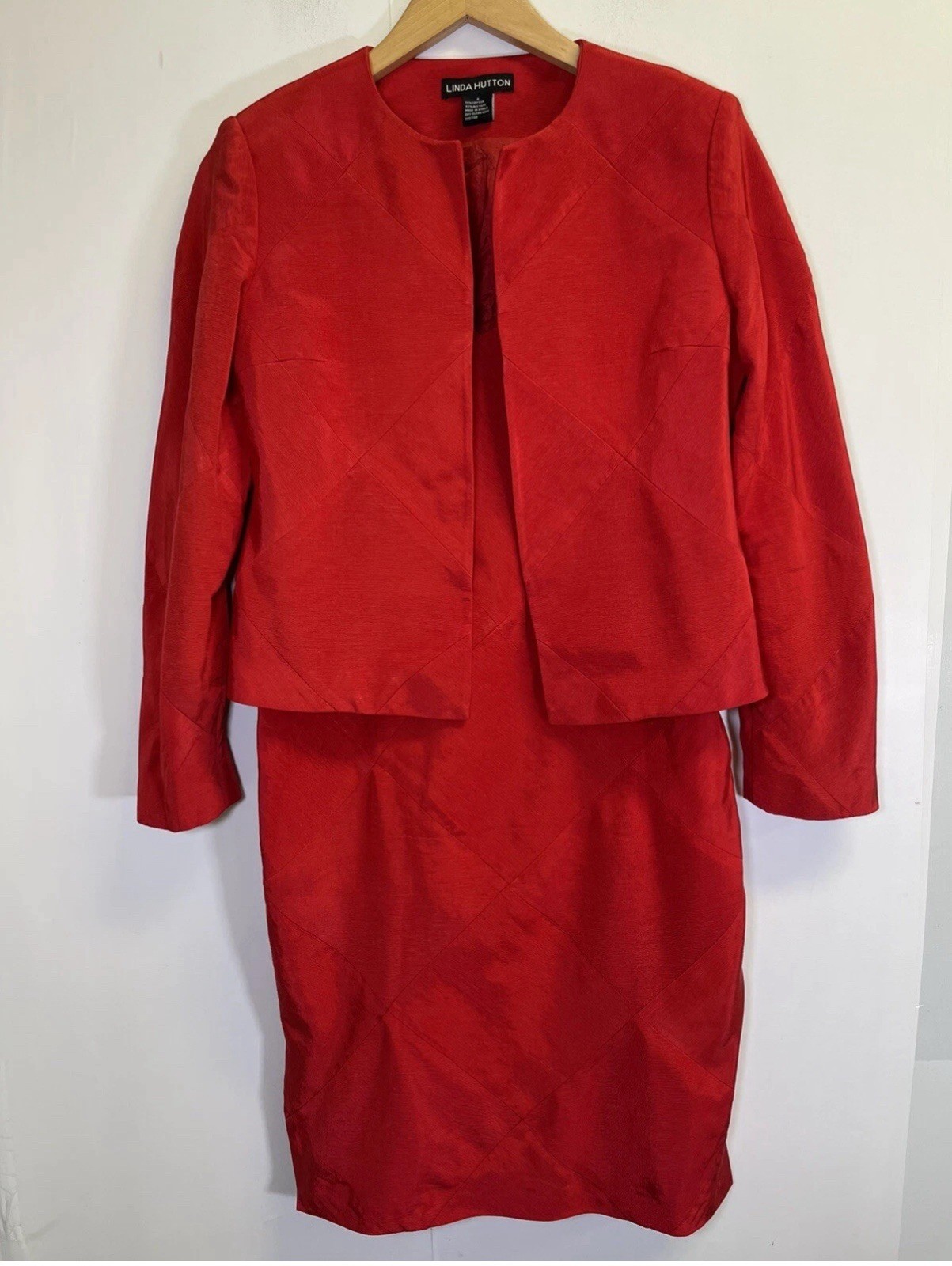 Linda Hutton Women’s Size 4 Red 2 Piece Dress With Jacket Cotton Blend Lined