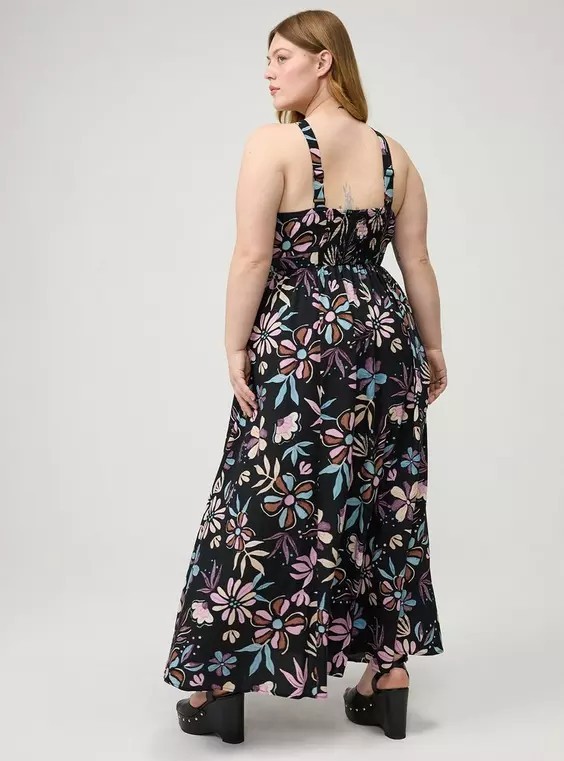 Torrid Cydnee Floral Doodles Black Halter Maxi Dress Women’s Plus Size 1X Nwt
