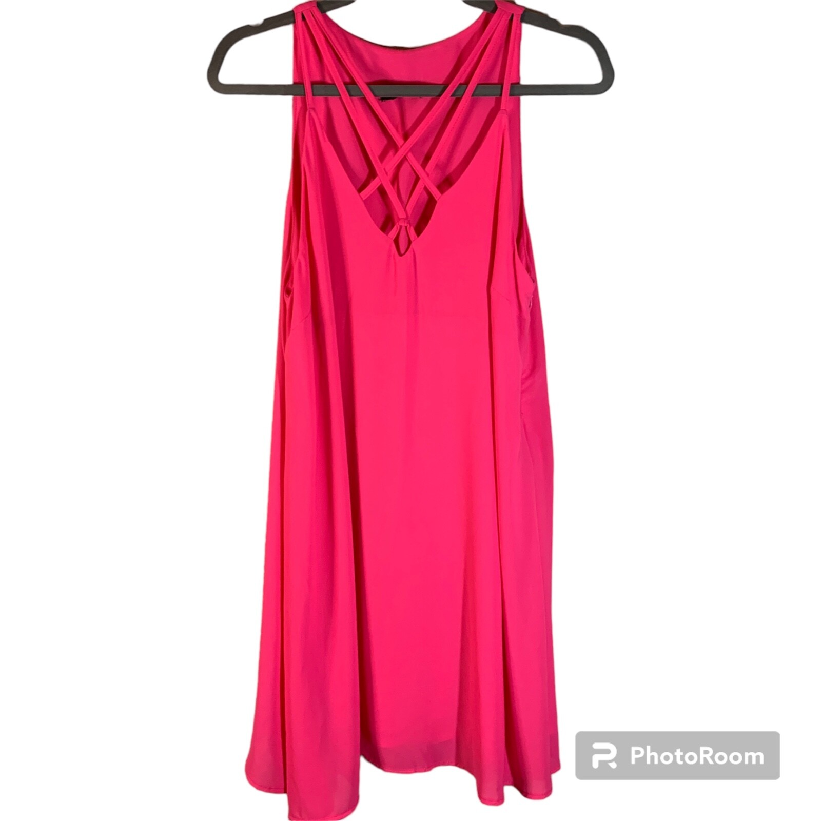 Very J Hot Pink Party Dress LARGE Lined Spaghetti Strap Chiffon Boutique