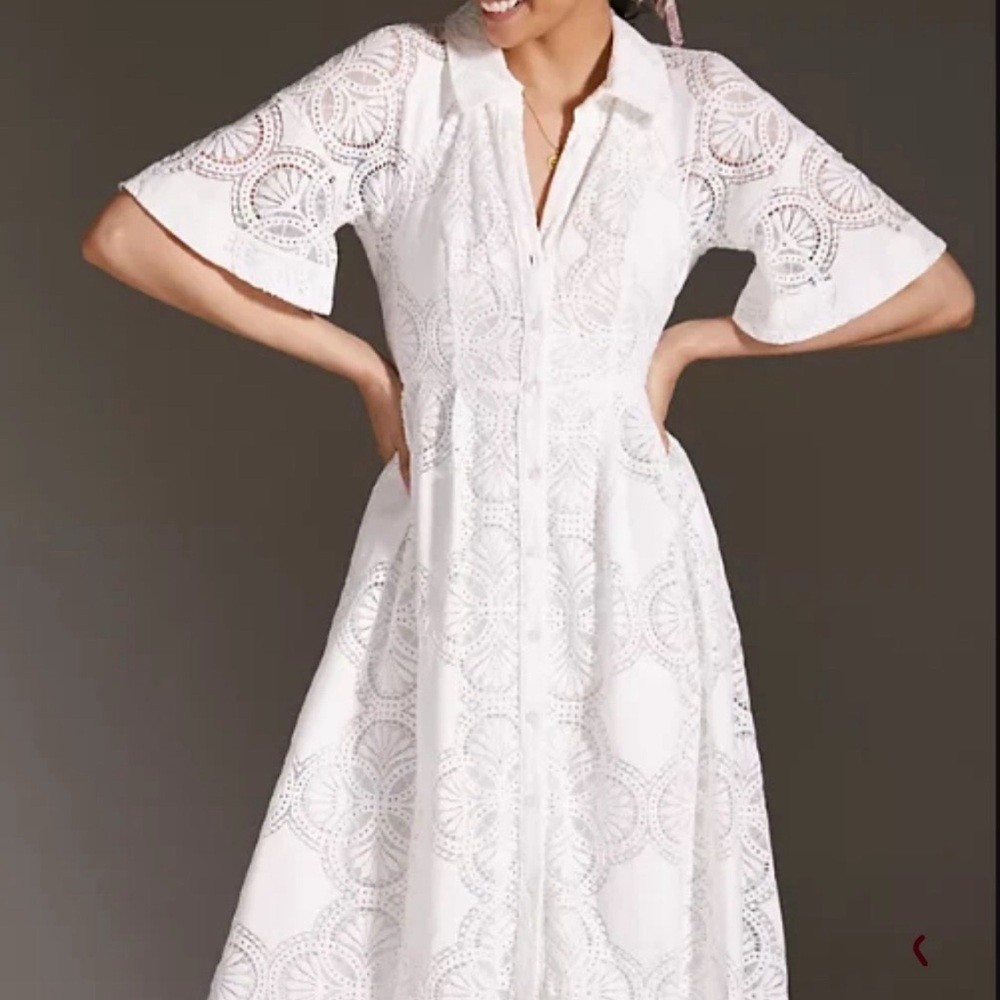 Anthropologie White Lace Midi eyelet Dress 0 2 [COPY]
