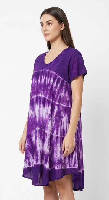 TIE DIE Loose Short Sleeves Summer Dress Casual Beach Sundress SD024