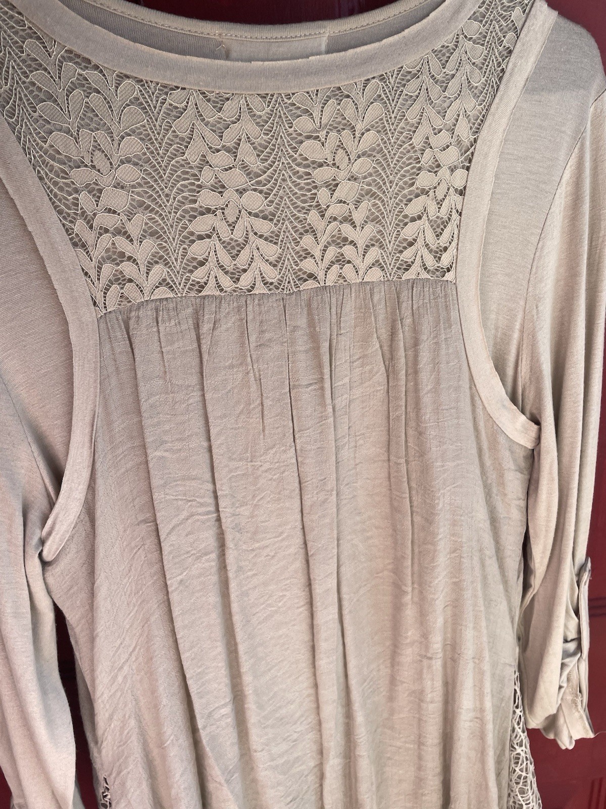 Indigo Soul Bohemian Dress, Size Small, Light Beige, Cotton