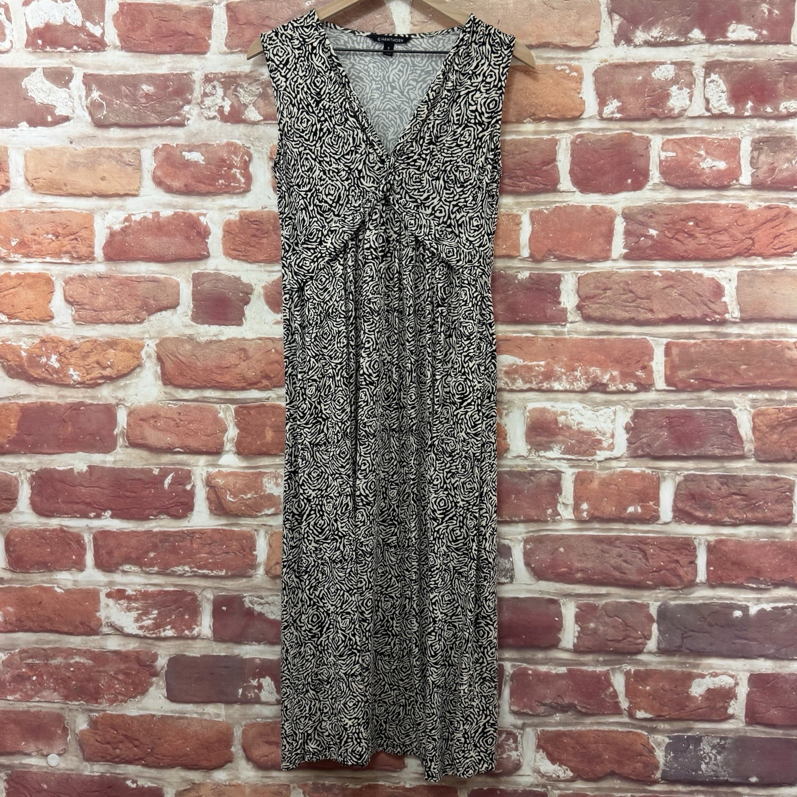 41 Hawthorn Dress Womens Medium Cream Black Abstract Casual Pocketed Midi