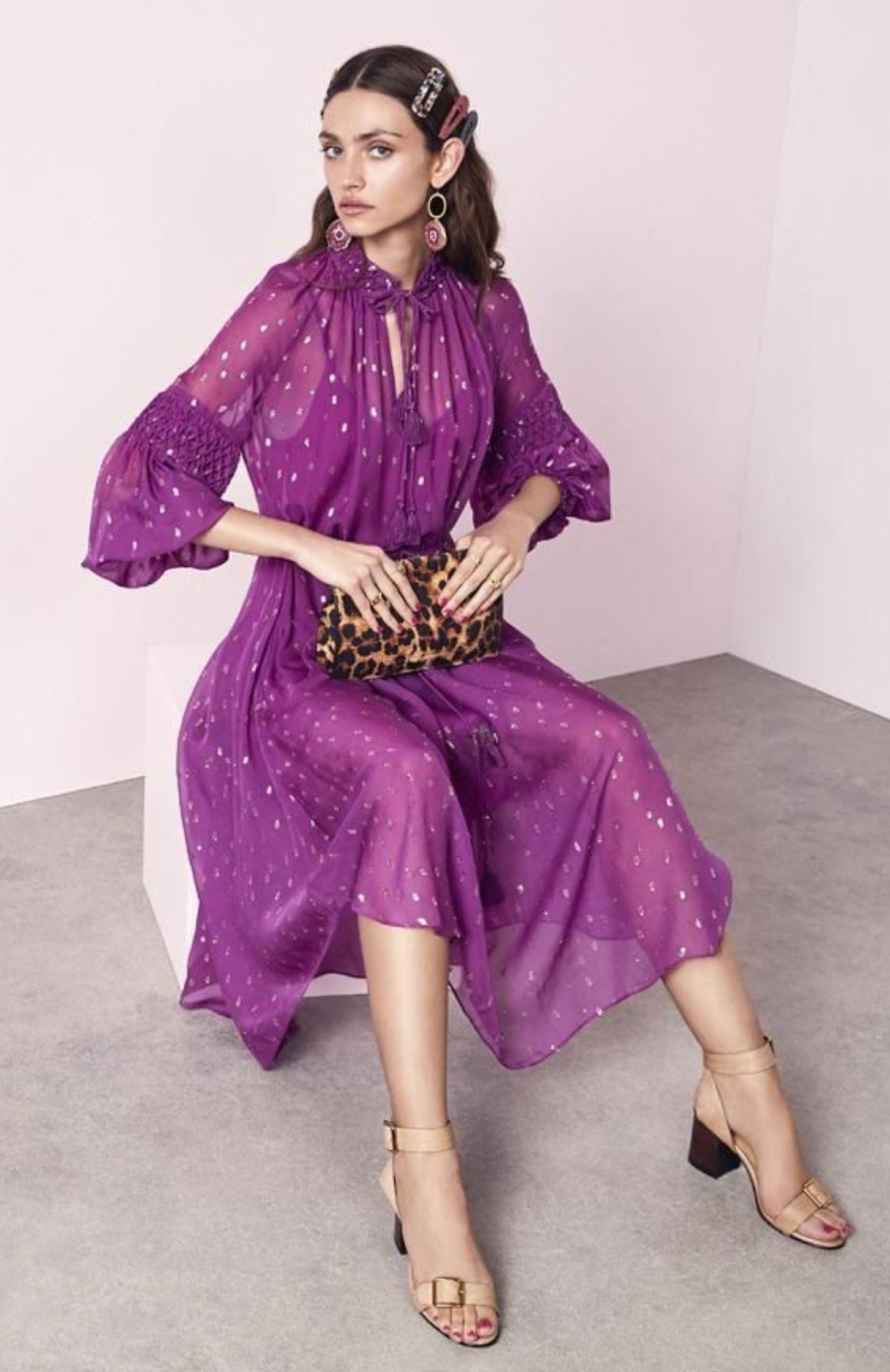 HUSK Silk Purple Magenta Gold Lurex Midi Dress Race Glam Size AU 6 XS-S RRP $569