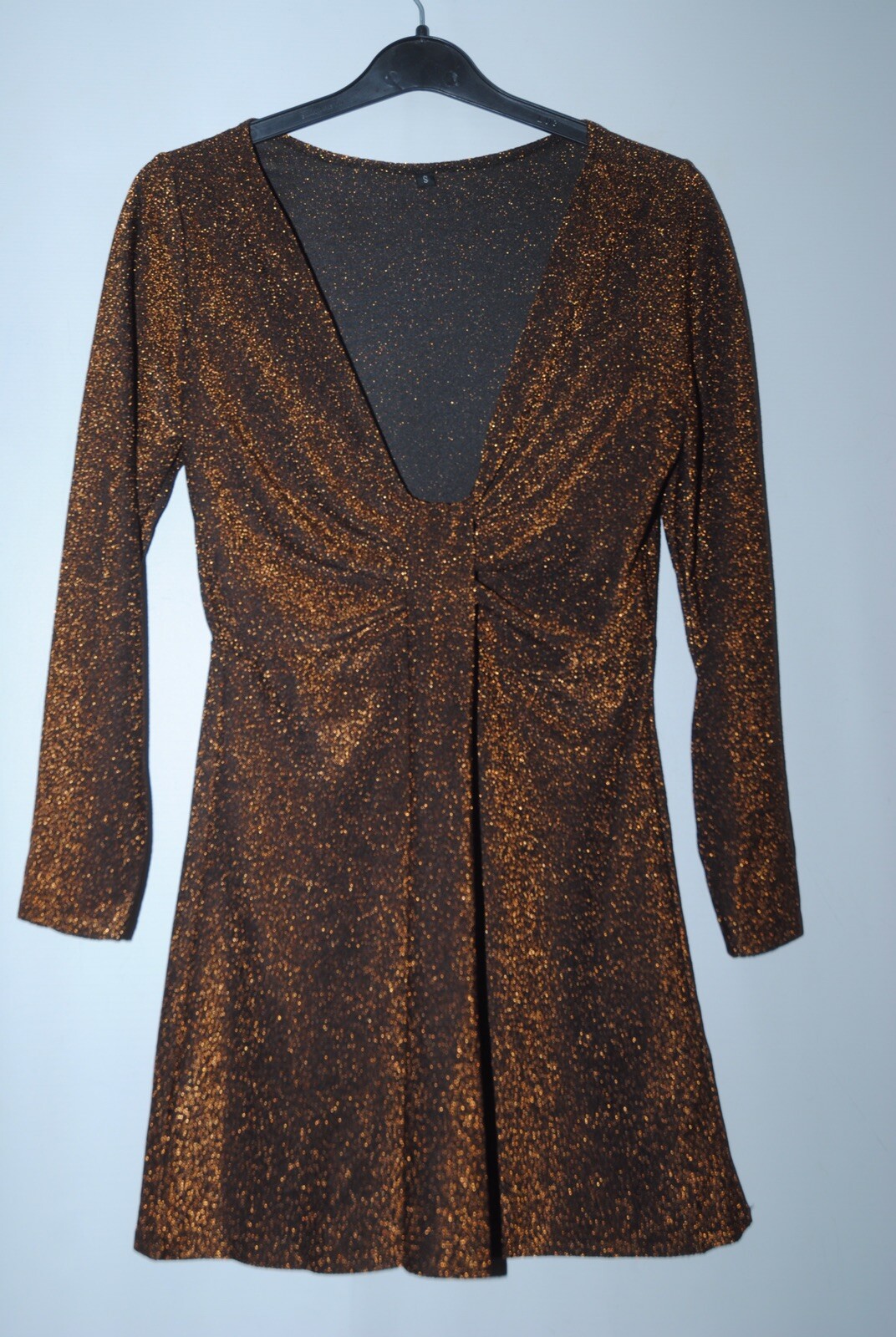ladies black and copper sparkly mini dress size S bnwot