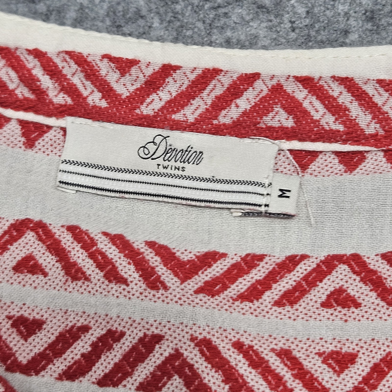 Anthropologie Devotion Twins Dress Medium Red White Geo Ella Boho Peasant Mini