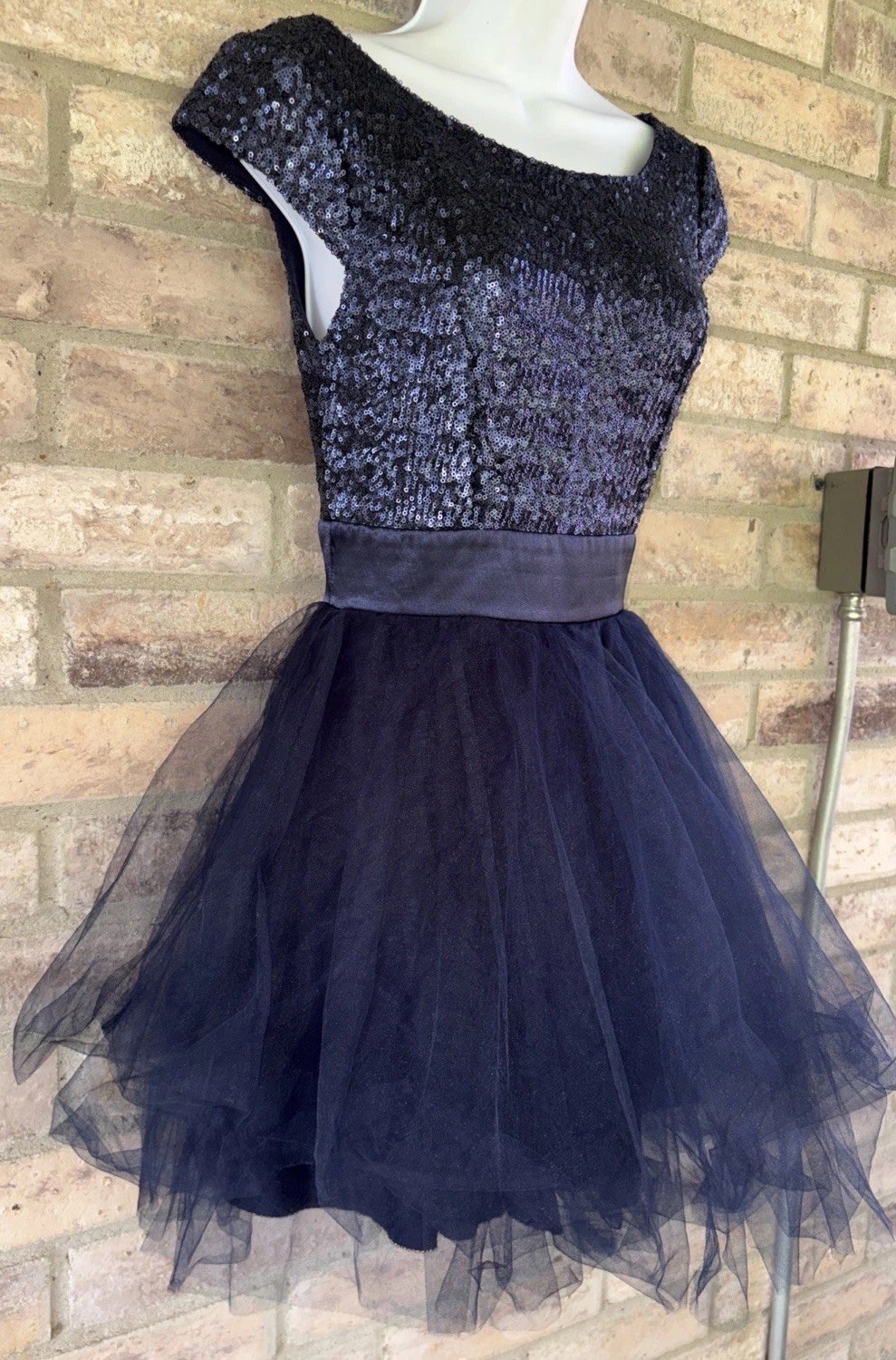 Trixxi Dress Juniors Sequins Tulle Navy Blue Royal Party FitFlare Fairy Empire•3