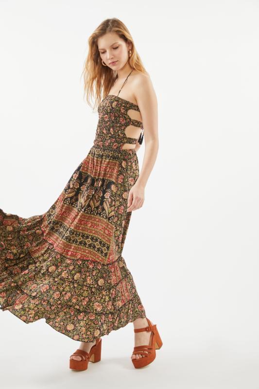 NWT Raga Wild Rose Trails Halter Maxi Dress halter BOHO sz S