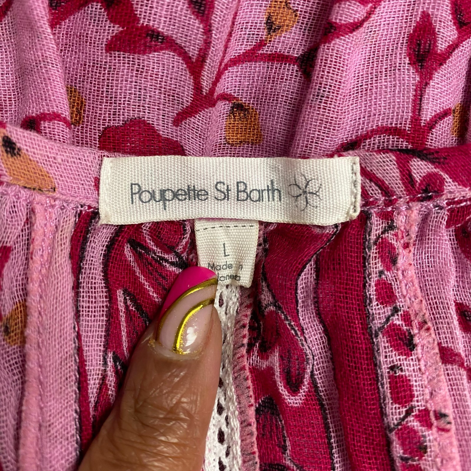 Poupette St Barth Womens Pink Floral Halter Sleeveless Smocked Ruffled Dress L