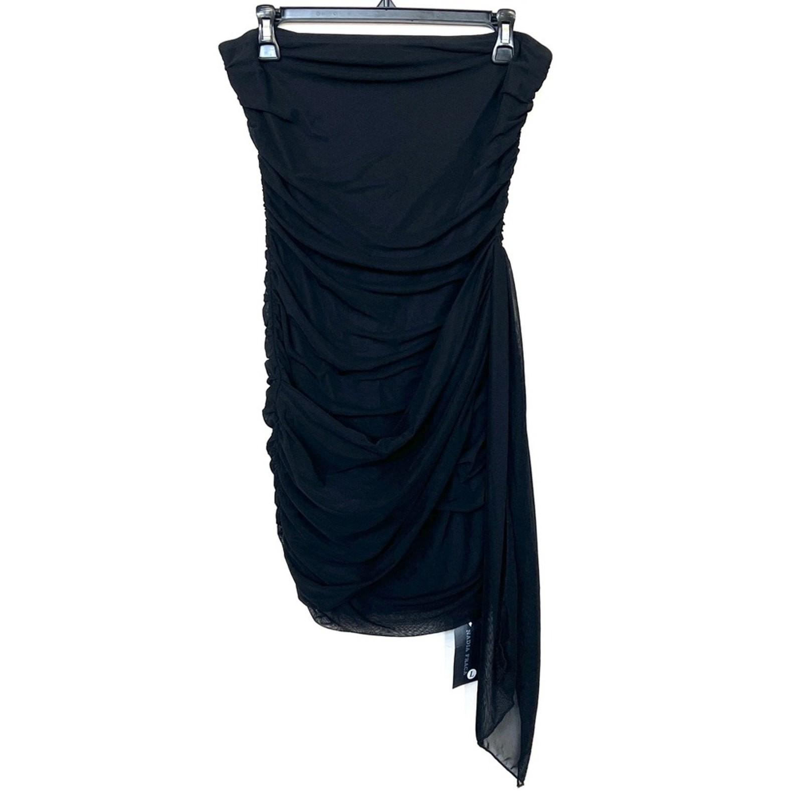 New NADIA FRACA Ruched Mini Dress Mesh Sleeveless Bodycon Tube Draped SIZE L