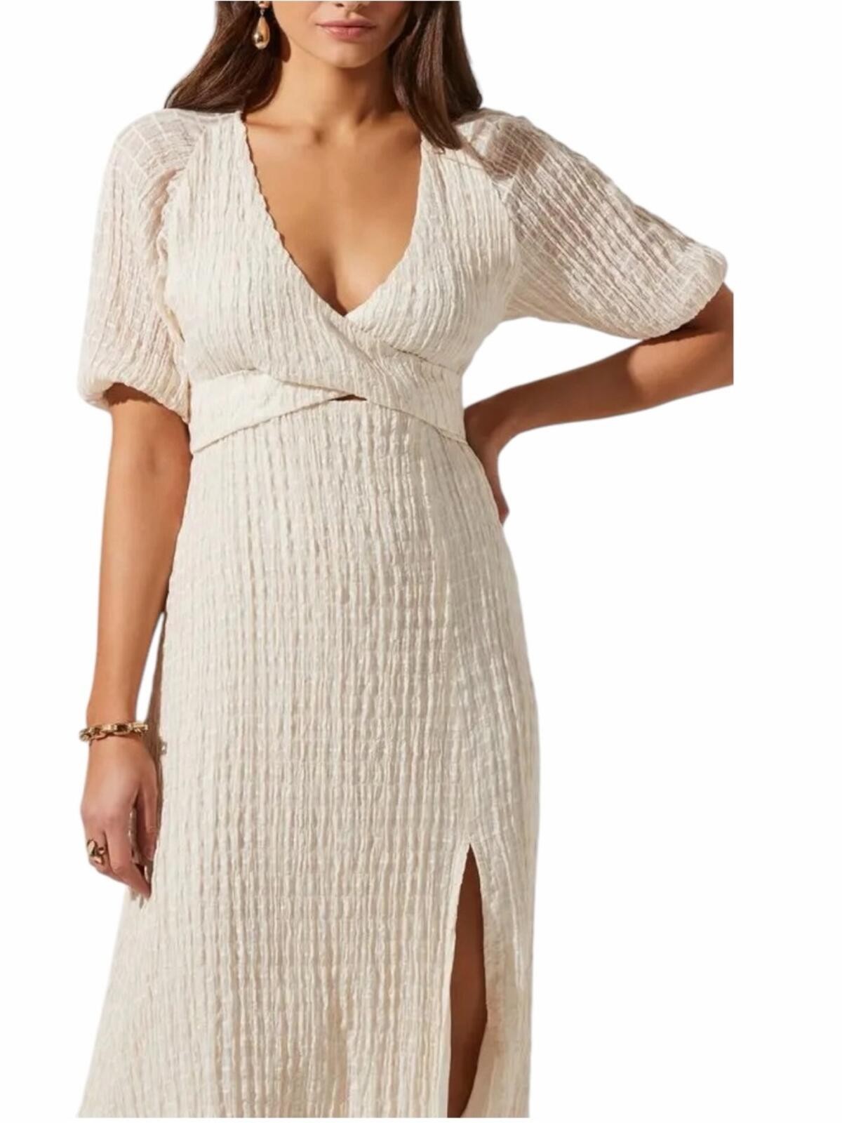 NWT ASTR The Label Crossover Bust Midi Dress in Cream Color Size Small