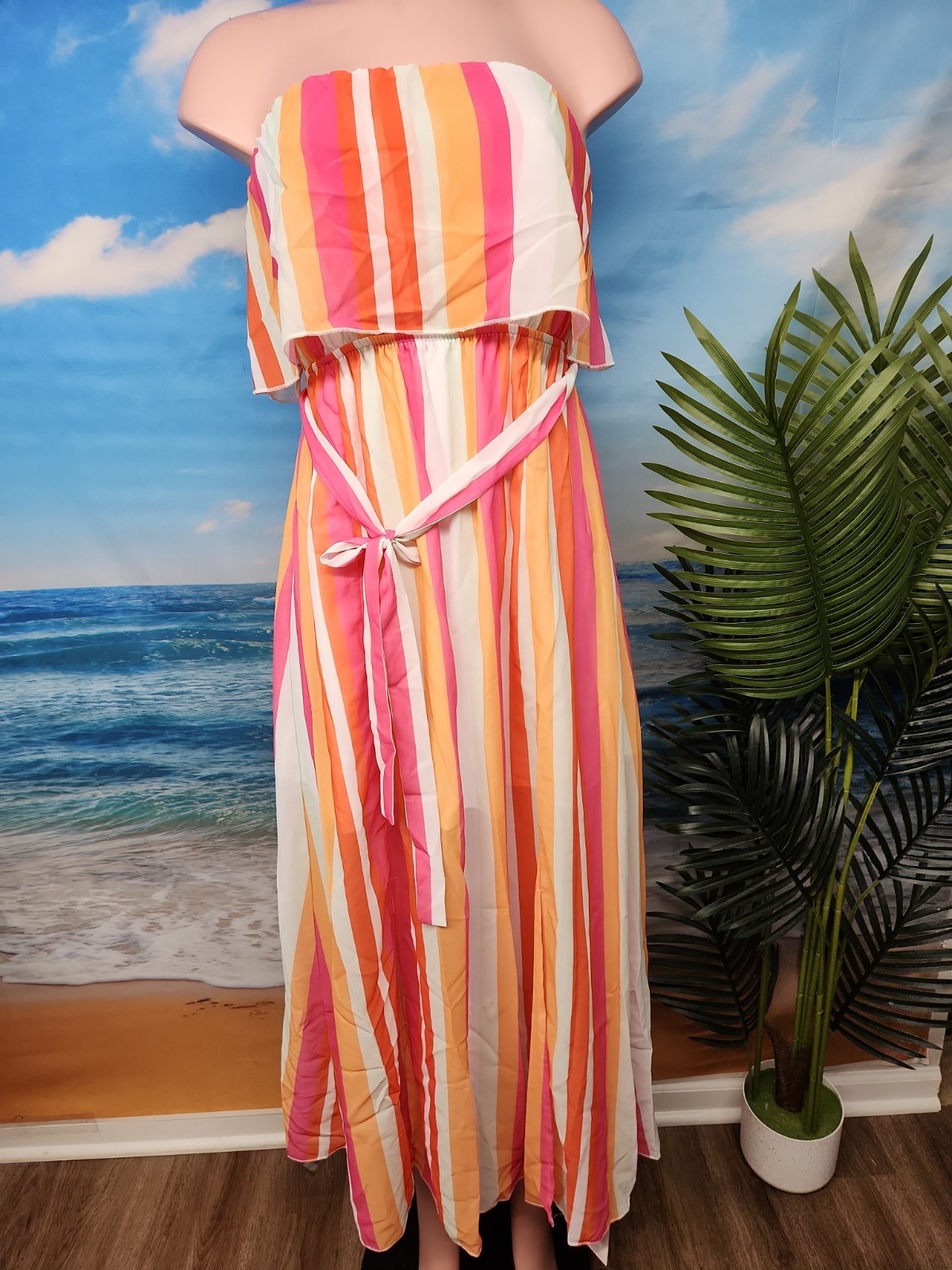 Nwt Cupshe Vertical Striped Strapless Maxi Dress Womens Size Small