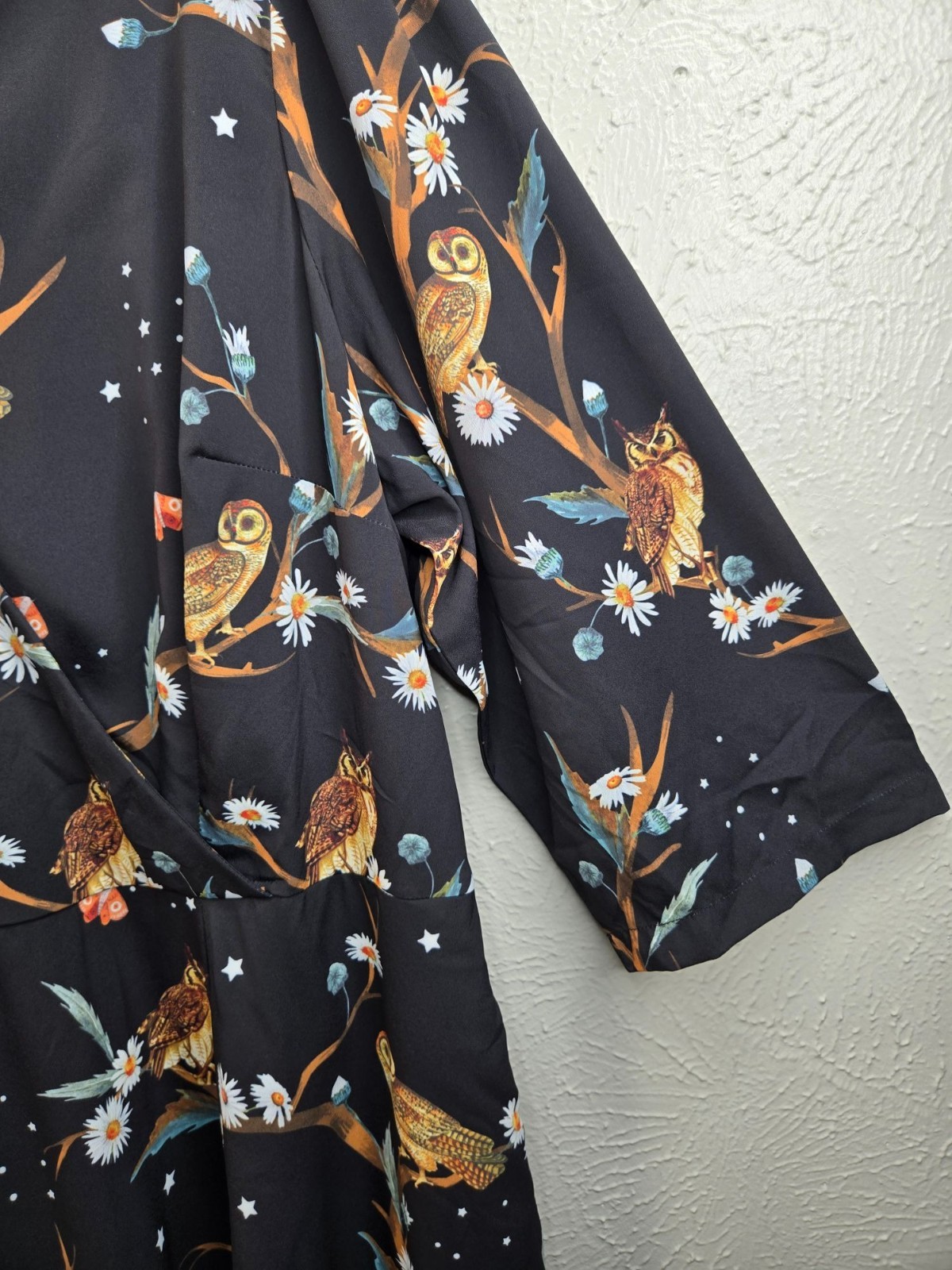 Eshakti Owl Print Pocket Dress Plus Sz 24W Black Flowy Novelty Art Forest Fairy