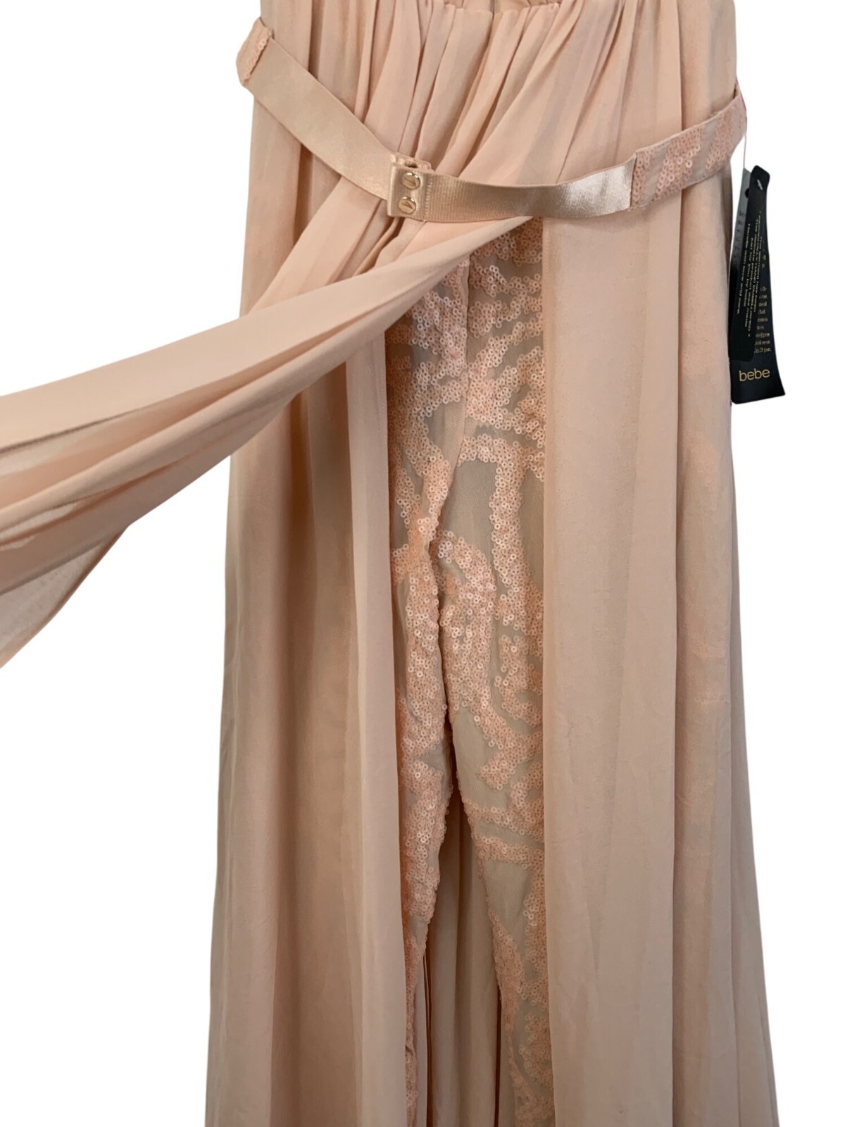 Formal Chiffon Overlay Strapless Jumpsuit Walk Thru Maxi Sz 4 NWT Bebe Prom